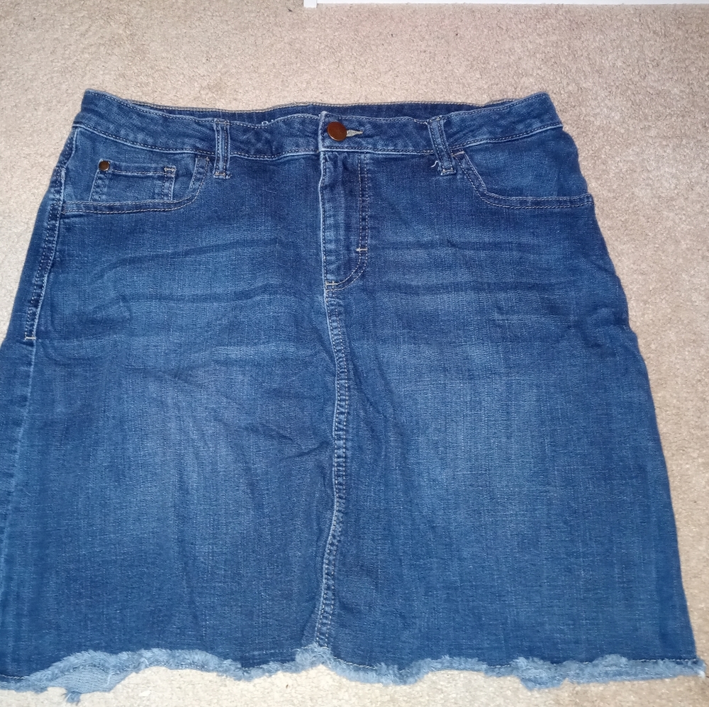 Distressed denim skirt